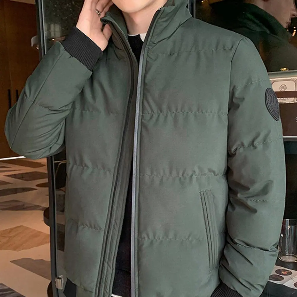 2025 Cotton Padded Jacket Coat Solid Color Stand Collar Thicken Winter Zipper Windbreaker Cotton Padded Overcoat Men Coat