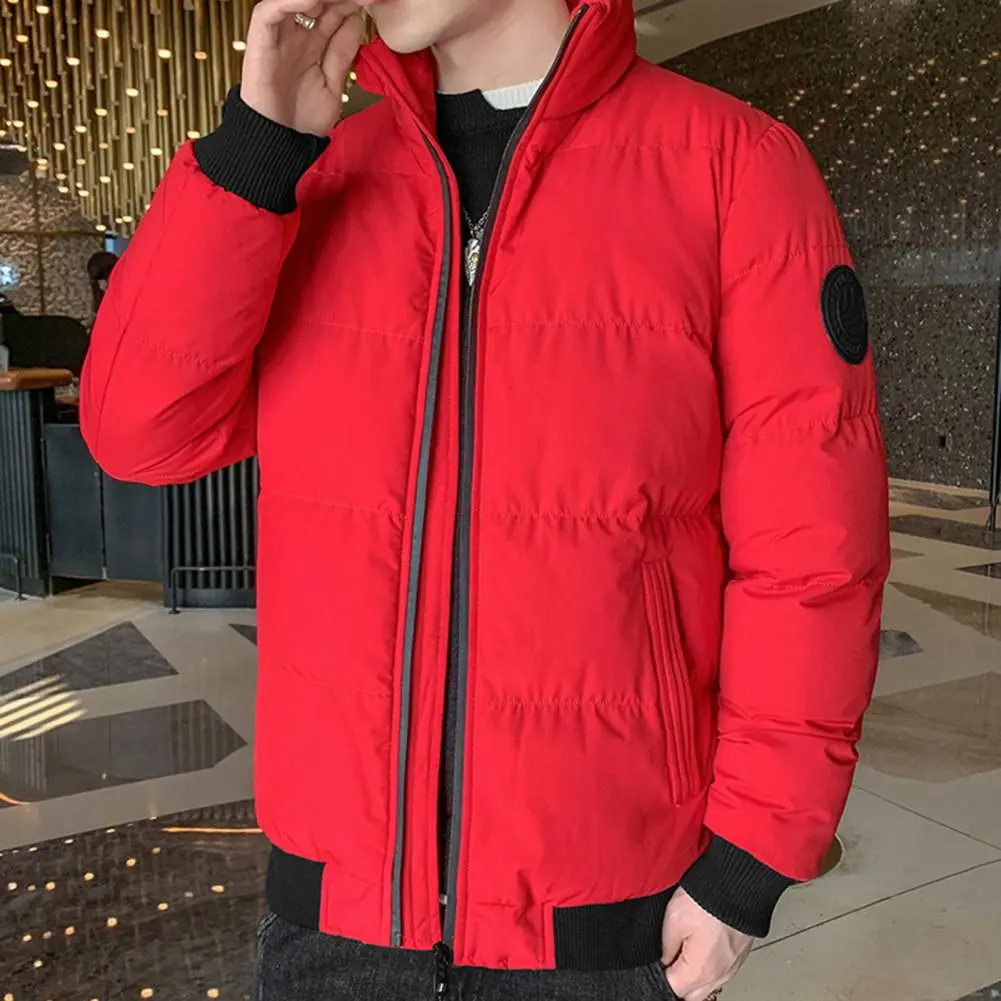 2025 Cotton Padded Jacket Coat Solid Color Stand Collar Thicken Winter Zipper Windbreaker Cotton Padded Overcoat Men Coat
