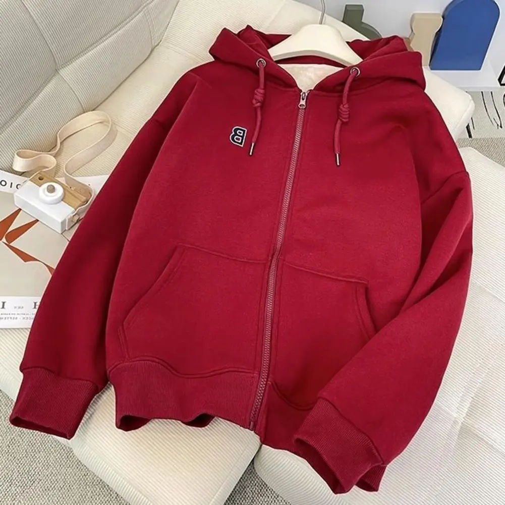 Unisex Autumn Winter Hoodie Coat Drawstring Thick Plush Pockets Long Sleeve Sherpa Fleece Jacket Thick Warm Fleece Sweatshirt