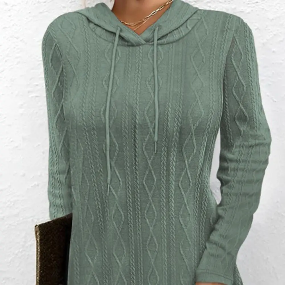 Women Dress Long Sleeve Dress Geometric Texture Hooded Mini Dresses for Women Soft Elastic Knit with Long Sleeves for Autumn