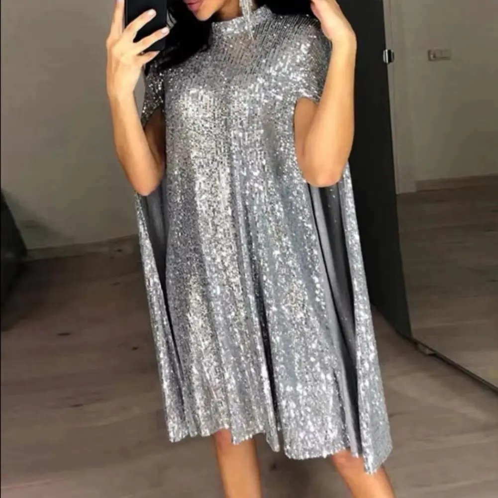 Glitter Party Dress 2025 Loose Turtleneck Sequin Hollow Out Lady Dress Cocktail Sequin Pencil Dress Party Club Bodycon Dresses