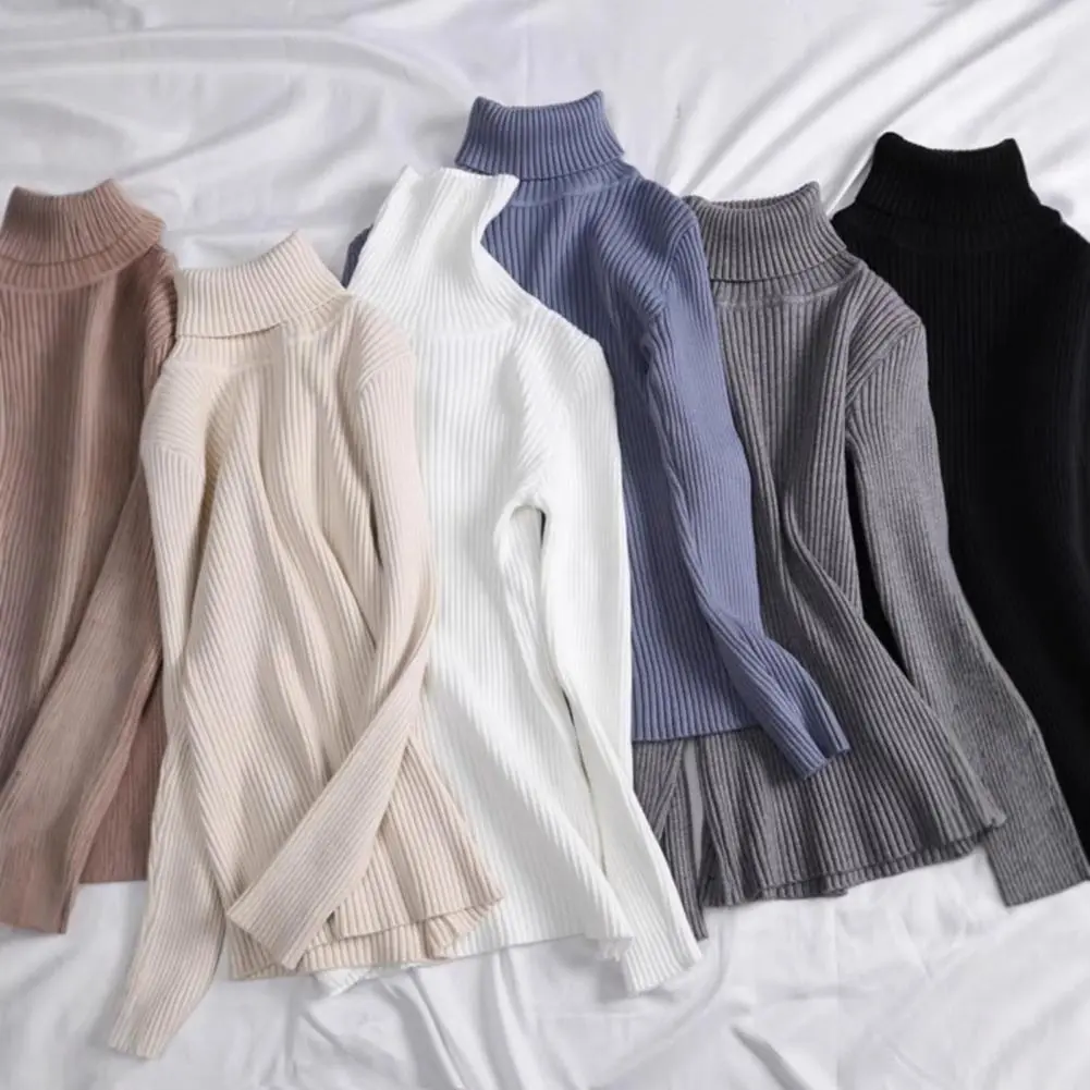 Slim-fit Tops Slim Fit Knitting Tops Elegant Turtleneck Sweater for Women Slim Fit Knit Top with Long Sleeves Stylish for Wear
