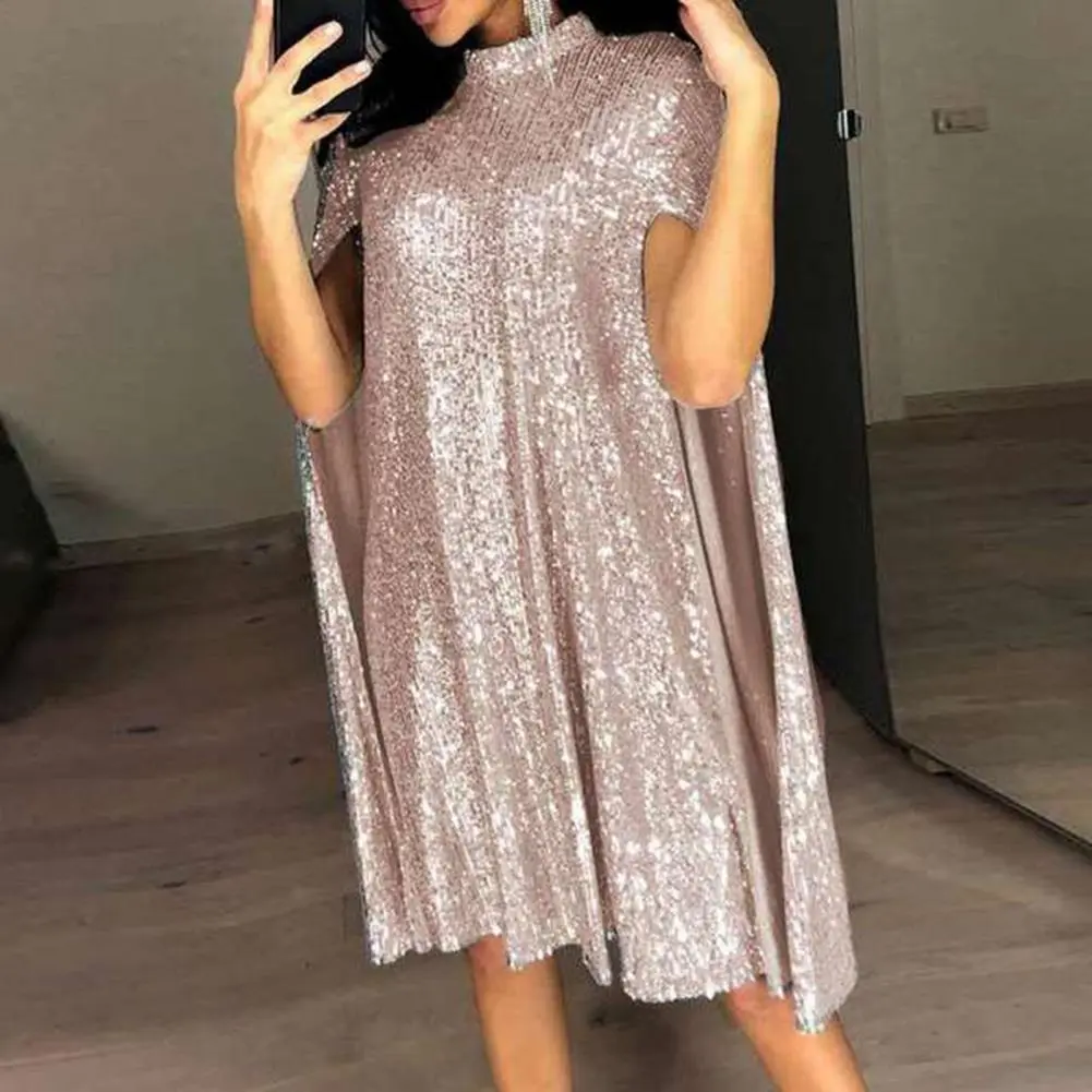 Glitter Party Dress 2025 Loose Turtleneck Sequin Hollow Out Lady Dress Cocktail Sequin Pencil Dress Party Club Bodycon Dresses