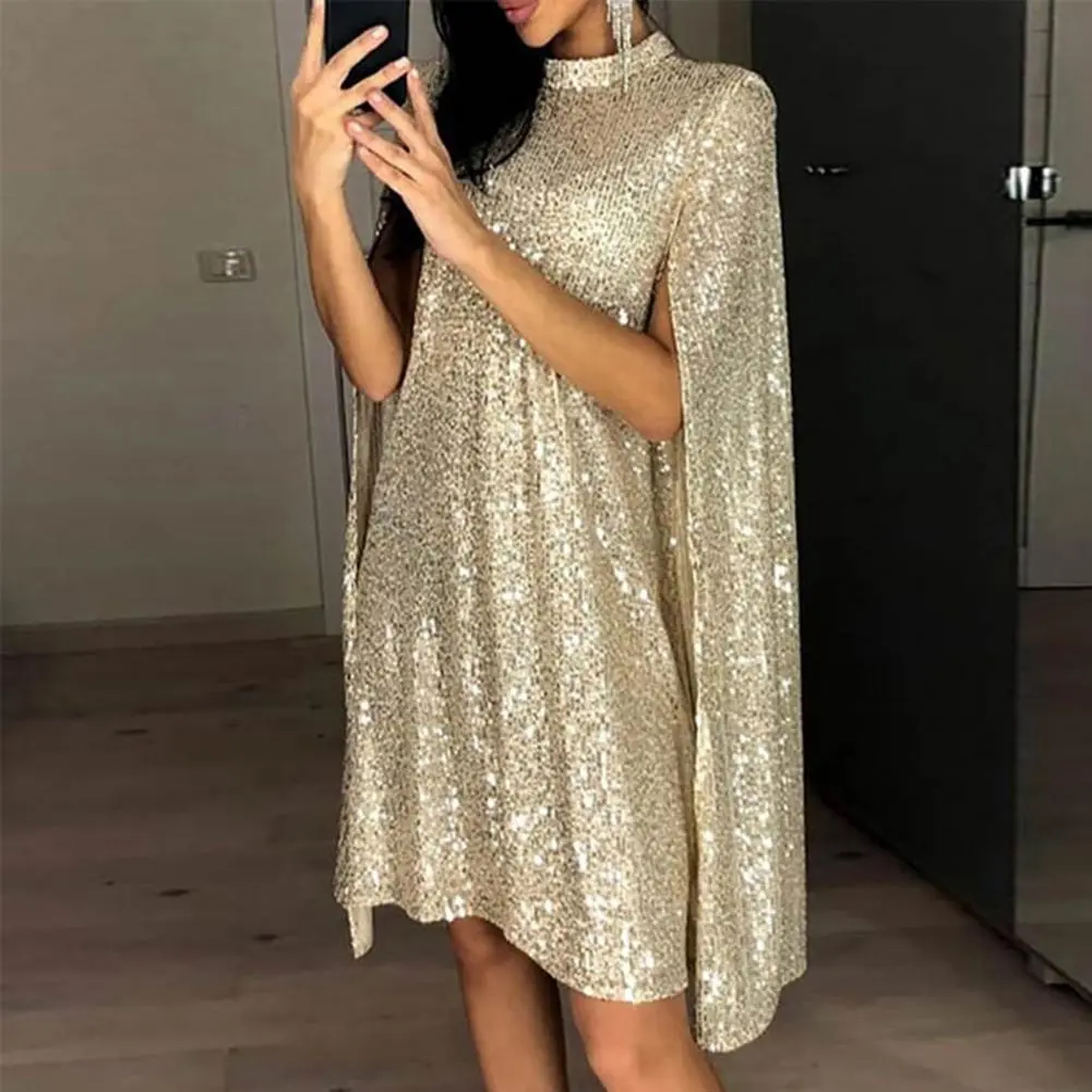 Glitter Party Dress 2025 Loose Turtleneck Sequin Hollow Out Lady Dress Cocktail Sequin Pencil Dress Party Club Bodycon Dresses