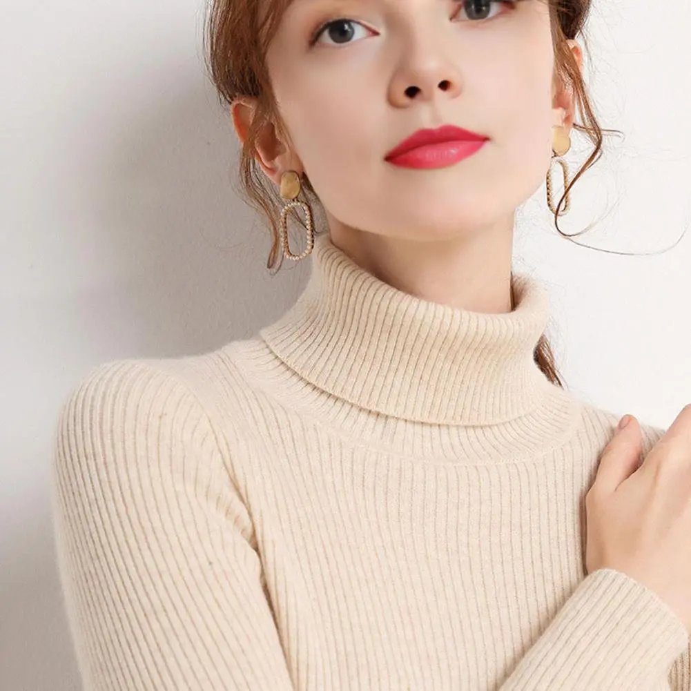 Slim-fit Tops Slim Fit Knitting Tops Elegant Turtleneck Sweater for Women Slim Fit Knit Top with Long Sleeves Stylish for Wear