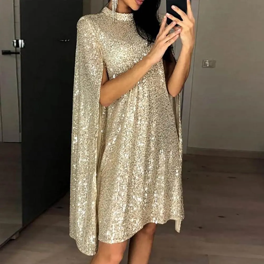Glitter Party Dress 2025 Loose Turtleneck Sequin Hollow Out Lady Dress Cocktail Sequin Pencil Dress Party Club Bodycon Dresses