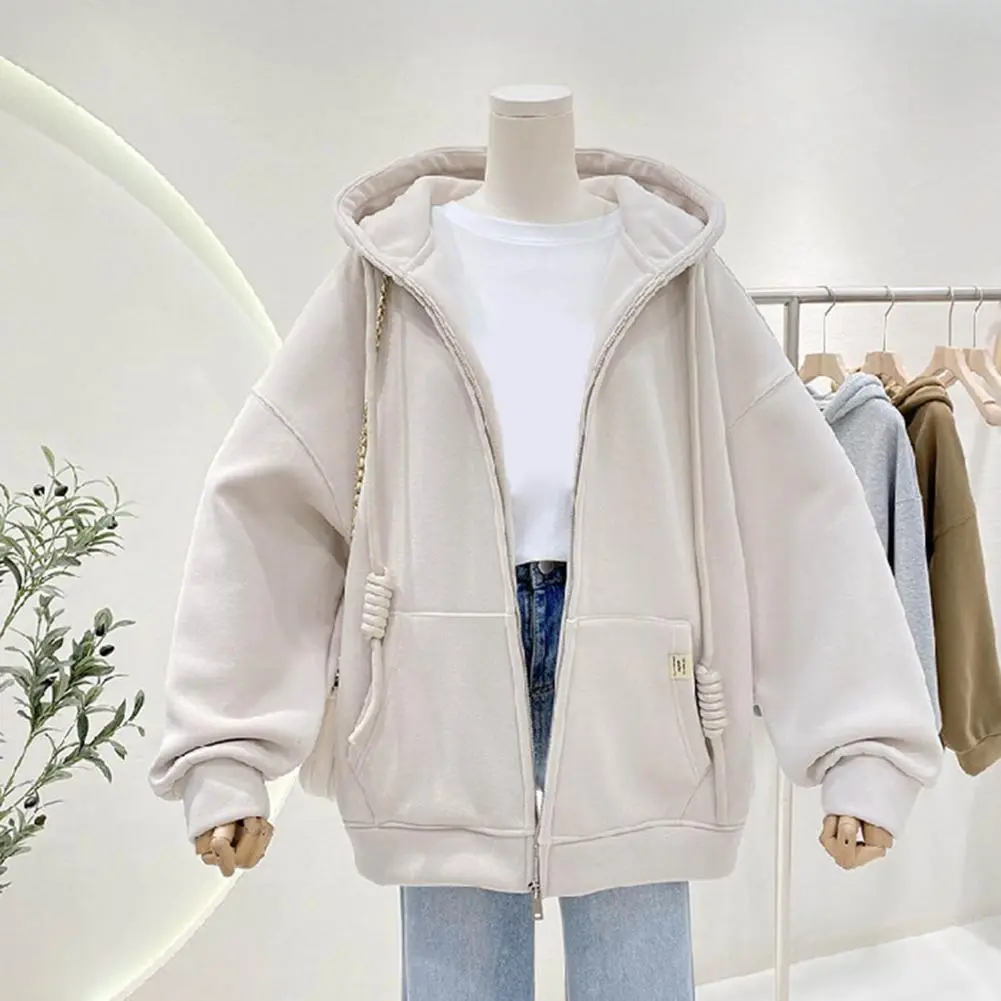 Comfortable Women Jacket Solid Color Women Outerwear Stylish Oversized Women's Hooded Jacket Warm Thick Casual for Autumn/winter
