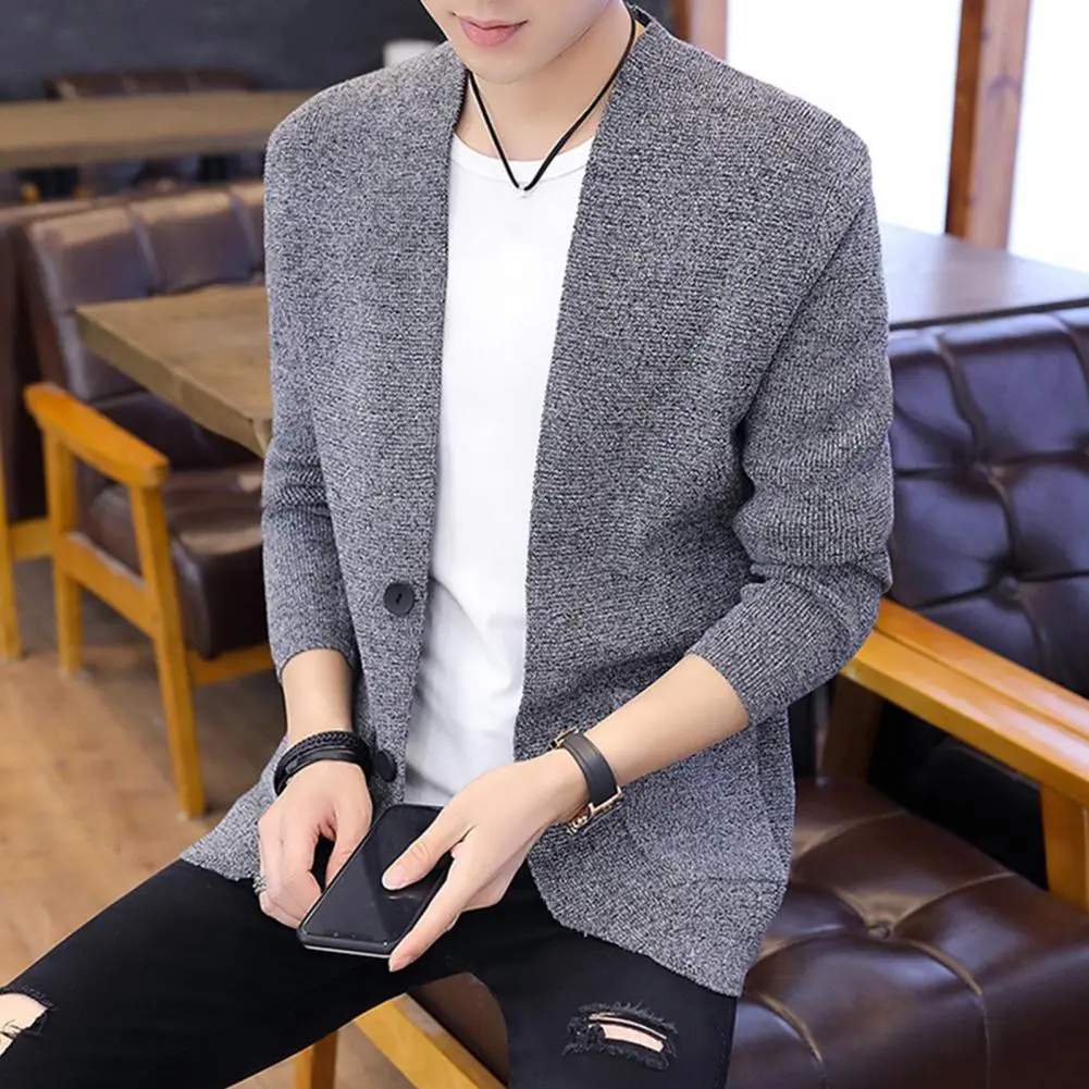 Classic Men Cardigan Men Sweater Stylish Men's Knitwear Coat Single-breasted Solid Color Cardigan with Elastic for Fall/winter