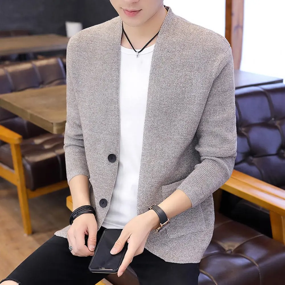 Classic Men Cardigan Men Sweater Stylish Men's Knitwear Coat Single-breasted Solid Color Cardigan with Elastic for Fall/winter