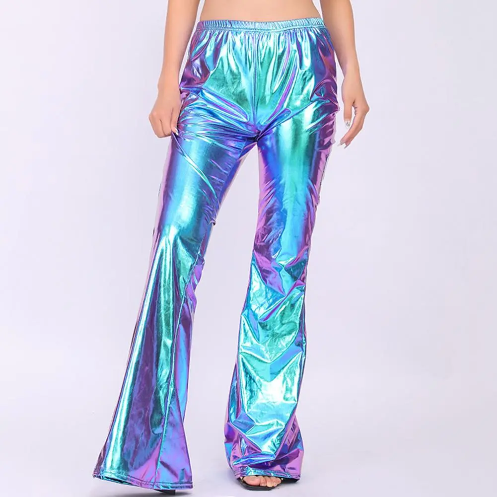 Women Bell-bottomed Pants Girls Flared Pants Vintage Disco Party Costume Clubwear Women's Shiny Metallic Bell-bottomed for Stage