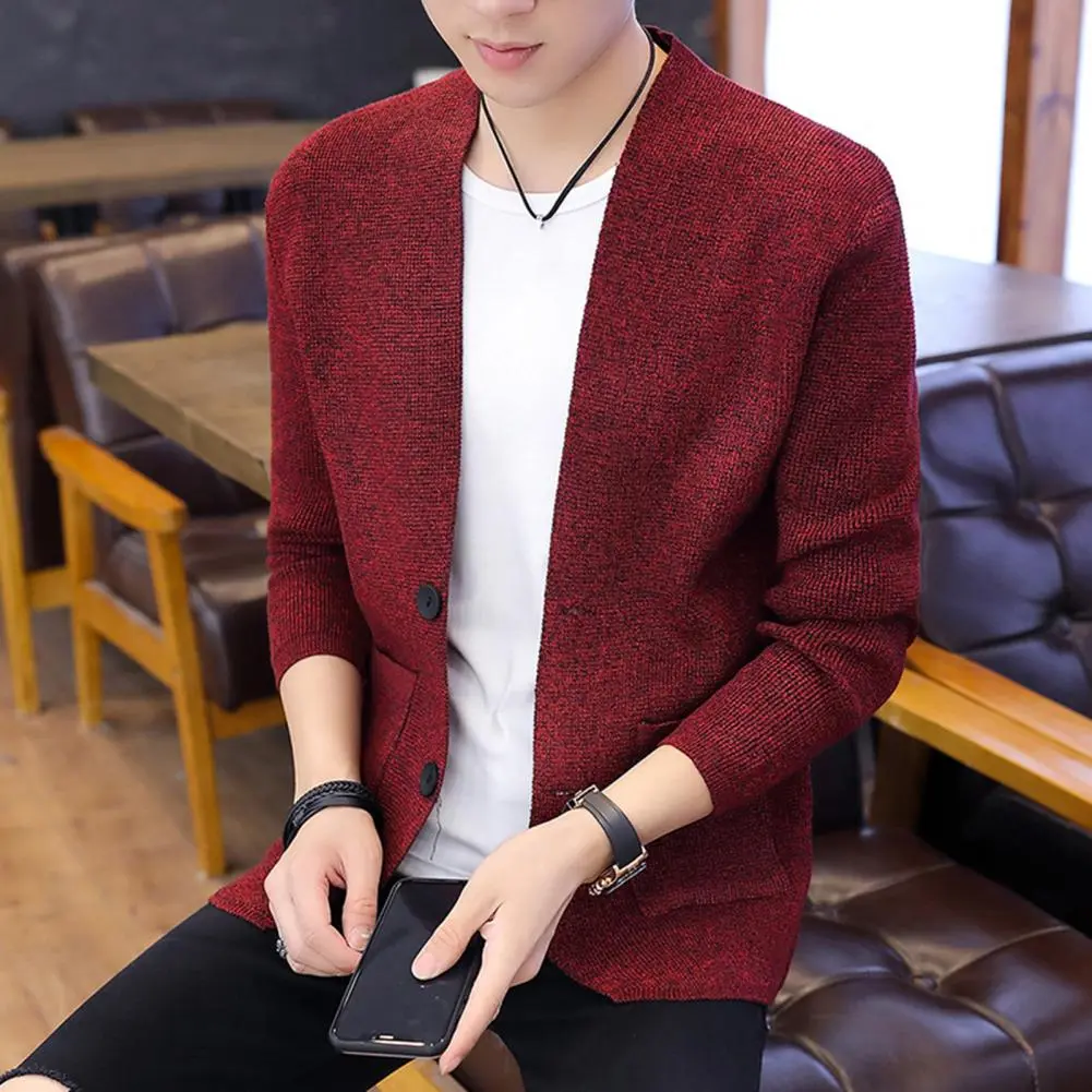 Classic Men Cardigan Men Sweater Stylish Men's Knitwear Coat Single-breasted Solid Color Cardigan with Elastic for Fall/winter