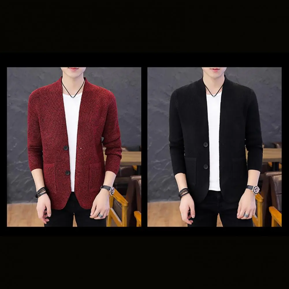 Classic Men Cardigan Men Sweater Stylish Men's Knitwear Coat Single-breasted Solid Color Cardigan with Elastic for Fall/winter