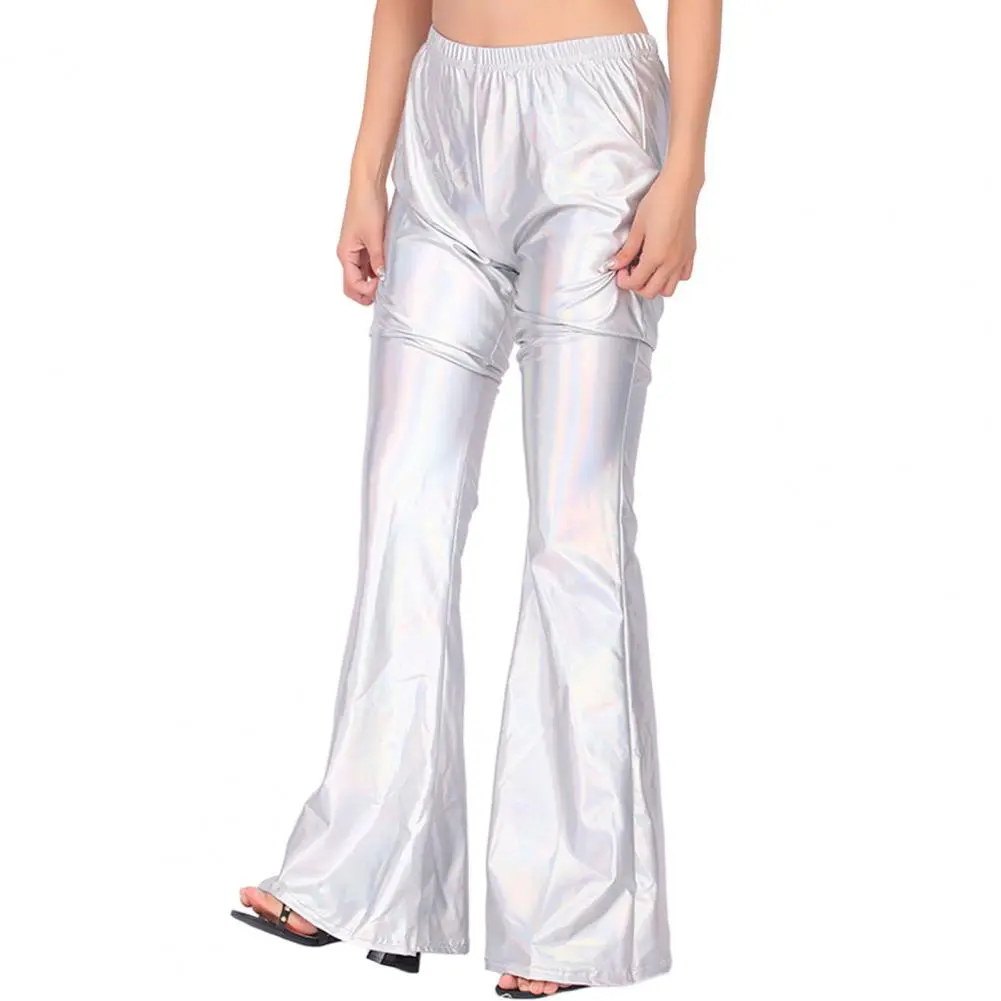 Women Bell-bottomed Pants Girls Flared Pants Vintage Disco Party Costume Clubwear Women's Shiny Metallic Bell-bottomed for Stage