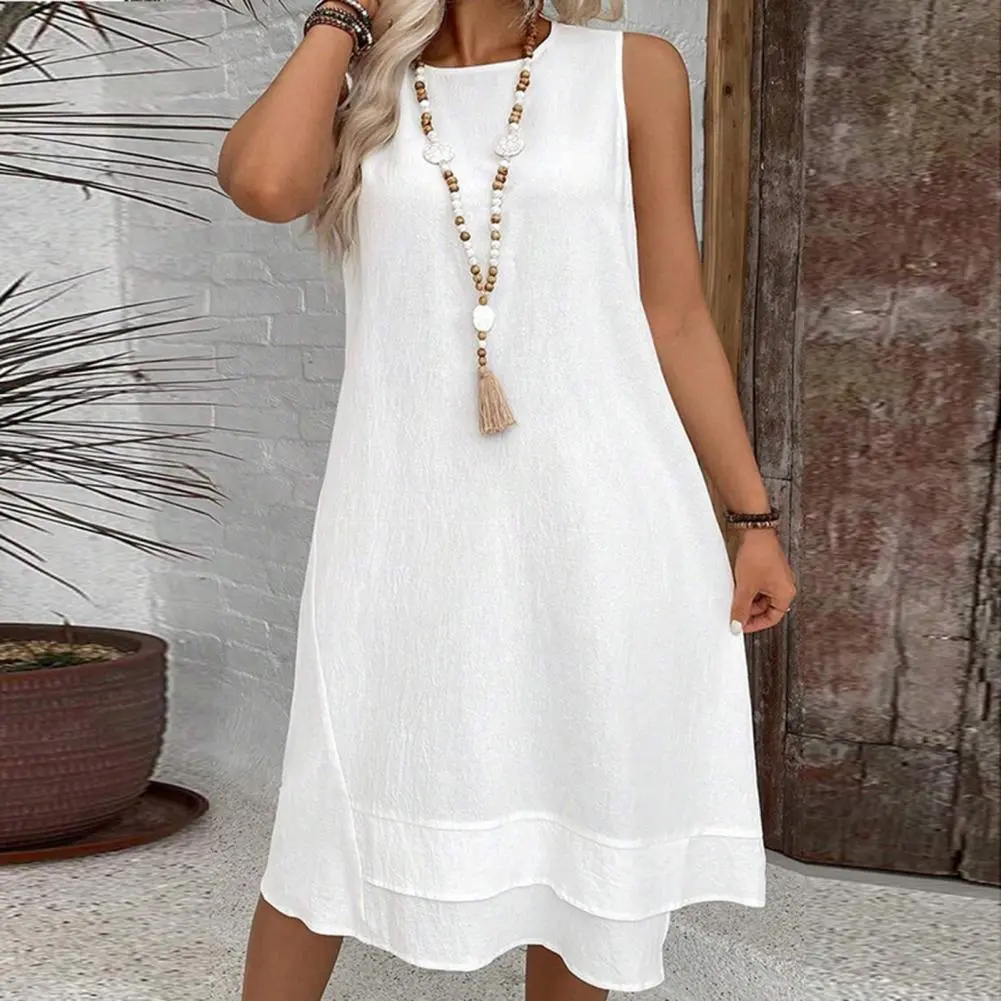 2025 New Women's Summer Dress Casual Sleeveless Crew Neck Midi Dress High-quality Comfortable And Stylish Elegant Women Dress
