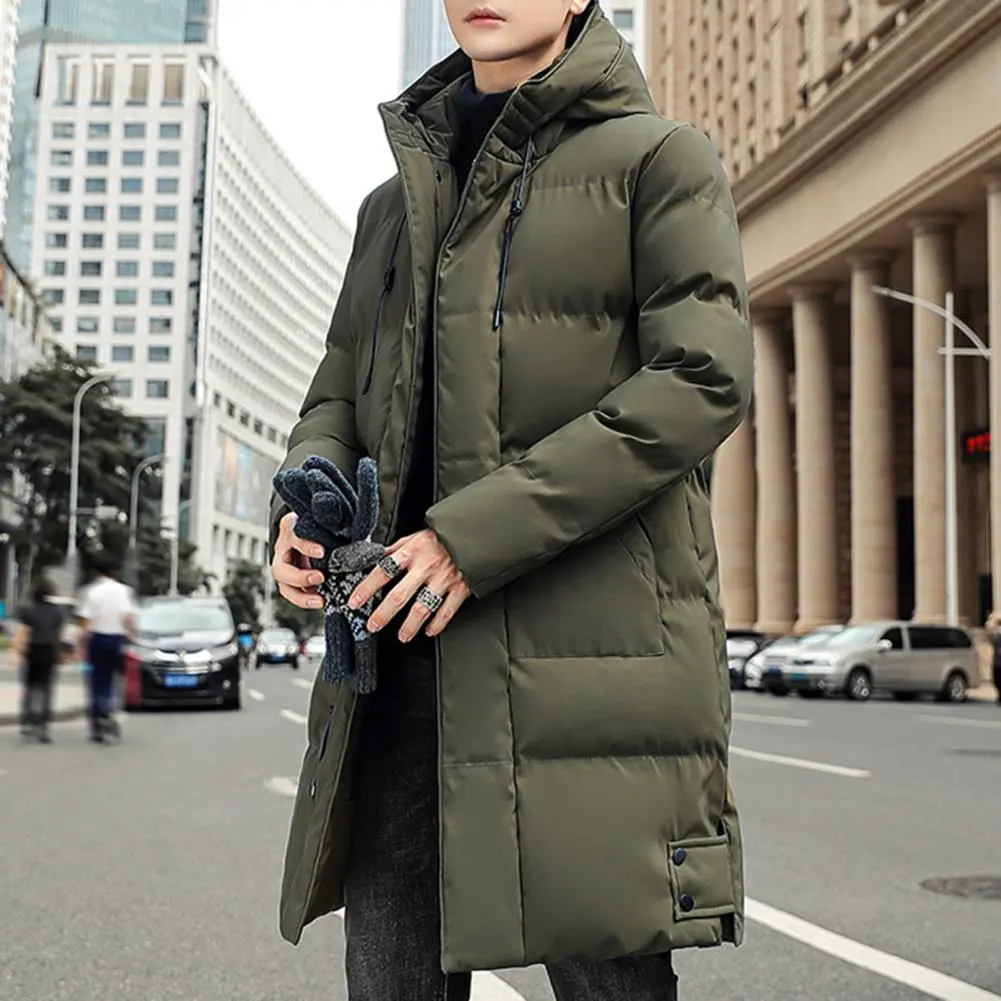 Winter Down Coat Hooded Thickened Padded Men Parkas Keep Warm Midi Length Zip Up Men Winter Cotton Coat Korean Style Overcoat
