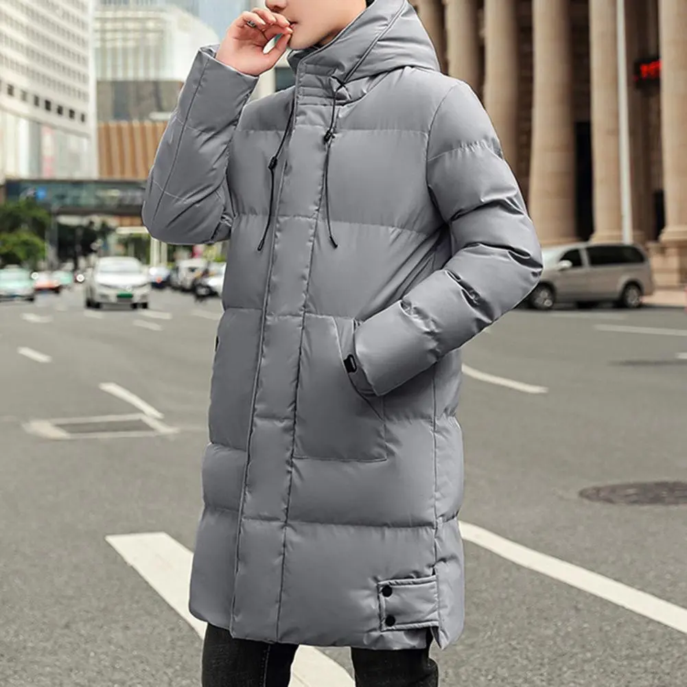 Winter Down Coat Hooded Thickened Padded Men Parkas Keep Warm Midi Length Zip Up Men Winter Cotton Coat Korean Style Overcoat