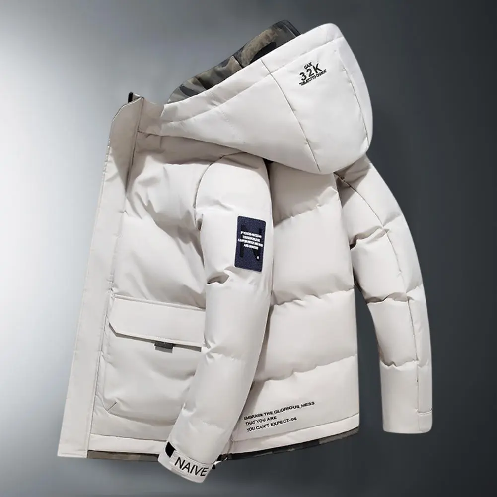 Men Parkas Thicken Cotton Padded Jacket Warm Flap Pocket Overcoat Autumn Hoodie Warm Hood Jacket Coat Men Parka Winter Outwear