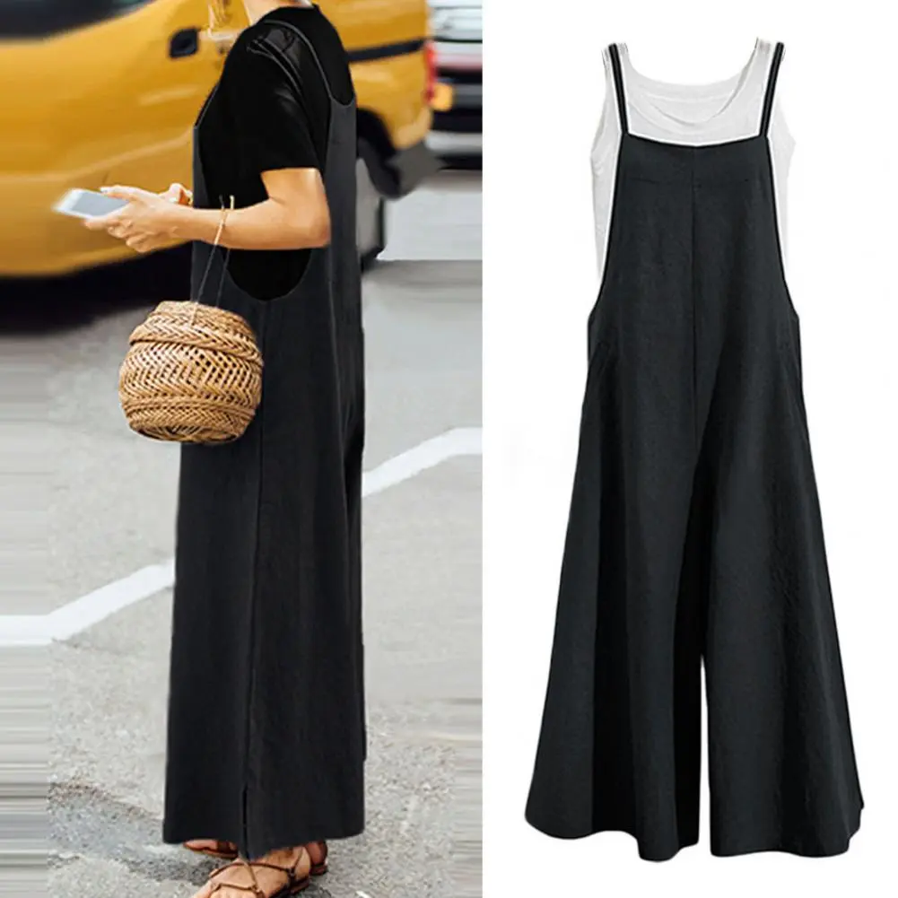 2025 Summer Romper Baggy Pants Backless Oversized Square Neck Adjustable Shoulder Strap Wide Leg Summer Jumpsuit Female Pants