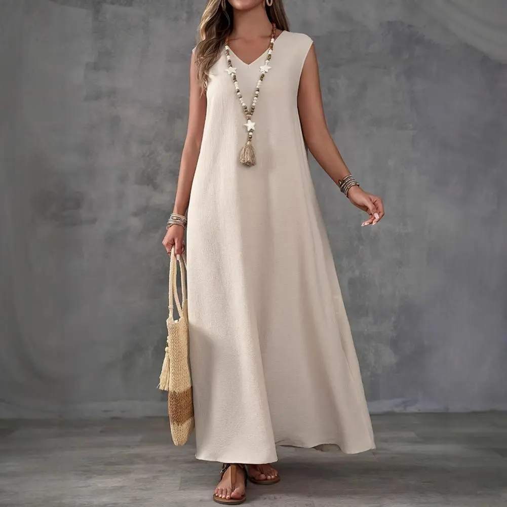 2025 new Women's Sleeveless Maxi Dress V-Neck Side Slit Long Dress Summer Casual Swing Dress Boho Beach Vacation Sundress