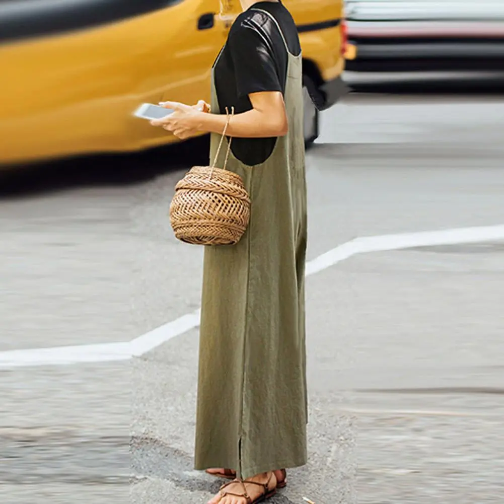 2025 Summer Romper Baggy Pants Backless Oversized Square Neck Adjustable Shoulder Strap Wide Leg Summer Jumpsuit Female Pants