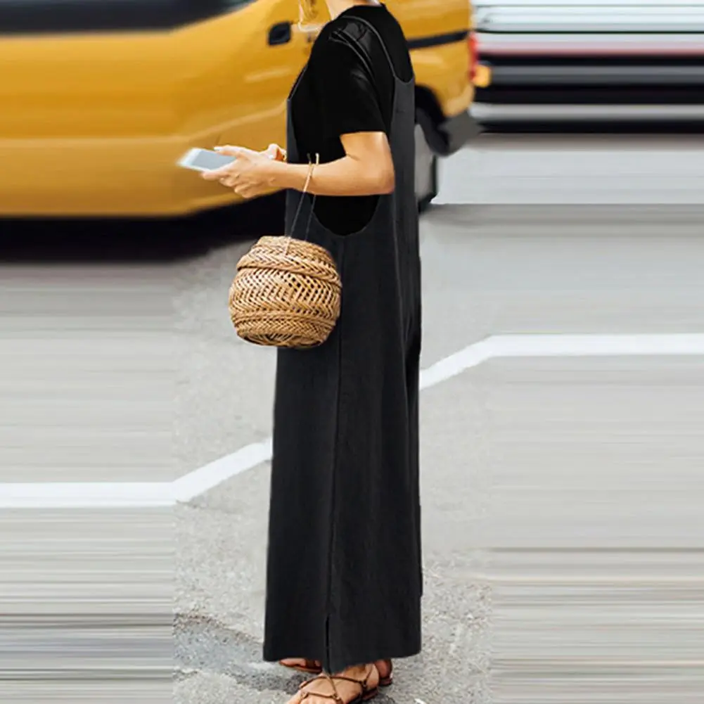 2025 Summer Romper Baggy Pants Backless Oversized Square Neck Adjustable Shoulder Strap Wide Leg Summer Jumpsuit Female Pants