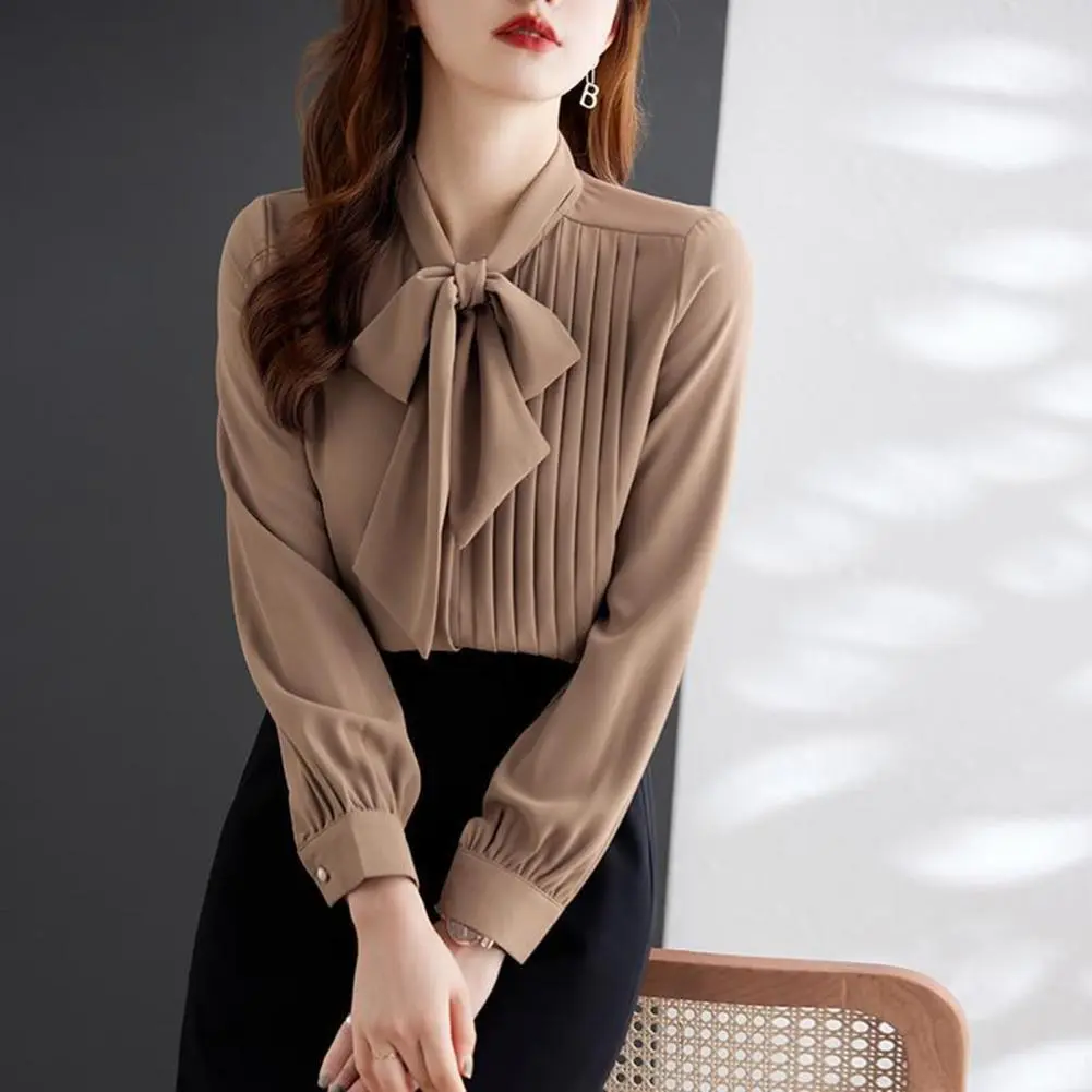 Bow Tie Collar Women Shirt Woman Spring Autumn Style Blouses Shirts Lady Casual Long Sleeve Solid Color Chiffon Blouse Tops