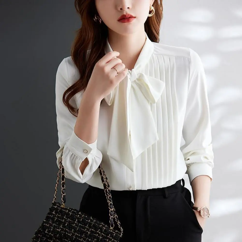 Bow Tie Collar Women Shirt Woman Spring Autumn Style Blouses Shirts Lady Casual Long Sleeve Solid Color Chiffon Blouse Tops