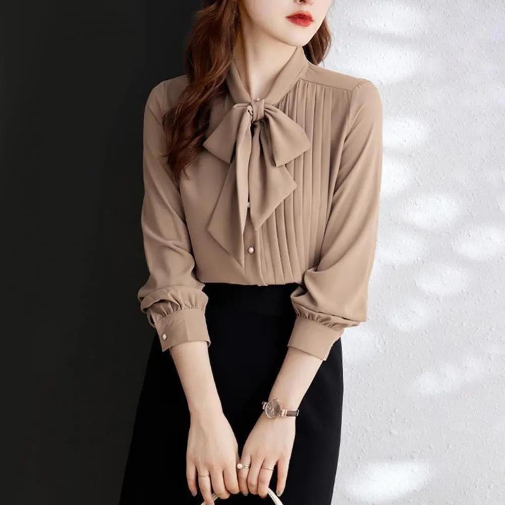 Bow Tie Collar Women Shirt Woman Spring Autumn Style Blouses Shirts Lady Casual Long Sleeve Solid Color Chiffon Blouse Tops