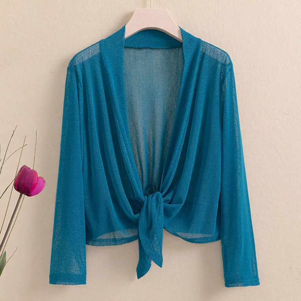 Women Shawl Long Sleeve See-through Open Stitch Sunscreen Shawl wrap Summer Thin Jacket Elegant Cardigan Blouse AC Warm Jacket