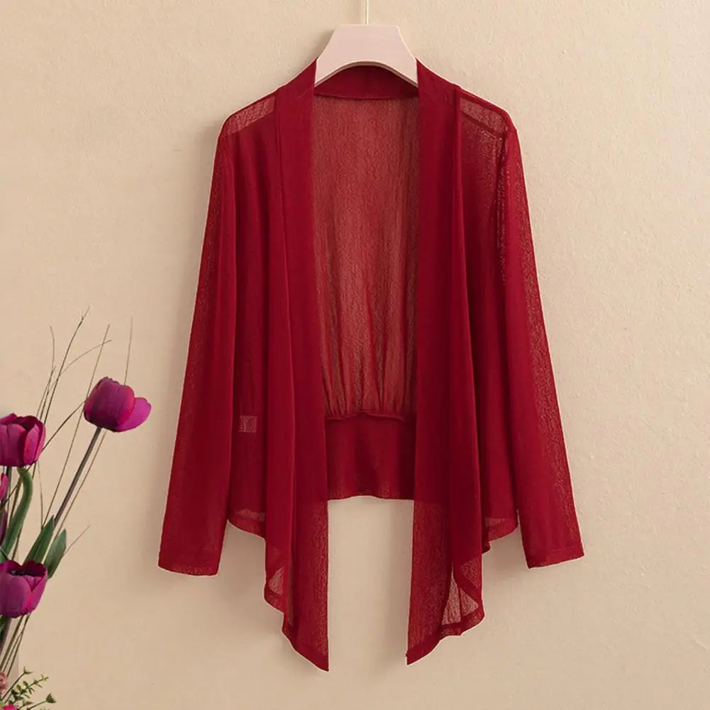 Women Shawl Long Sleeve See-through Open Stitch Sunscreen Shawl wrap Summer Thin Jacket Elegant Cardigan Blouse AC Warm Jacket