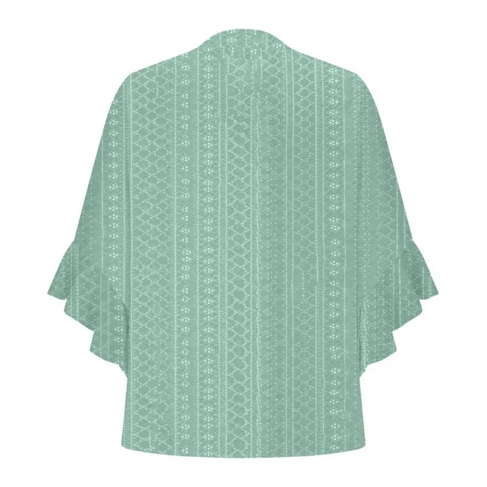 Women Top Tee Shirt Elegant V-neck Lace Ruffle Women's Pullover Top with Printed Sleeves Loose Fit Leisure Blouse for Daily Wear