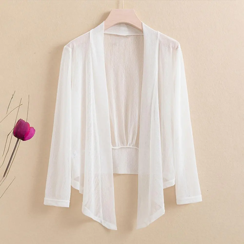 Women Shawl Long Sleeve See-through Open Stitch Sunscreen Shawl wrap Summer Thin Jacket Elegant Cardigan Blouse AC Warm Jacket
