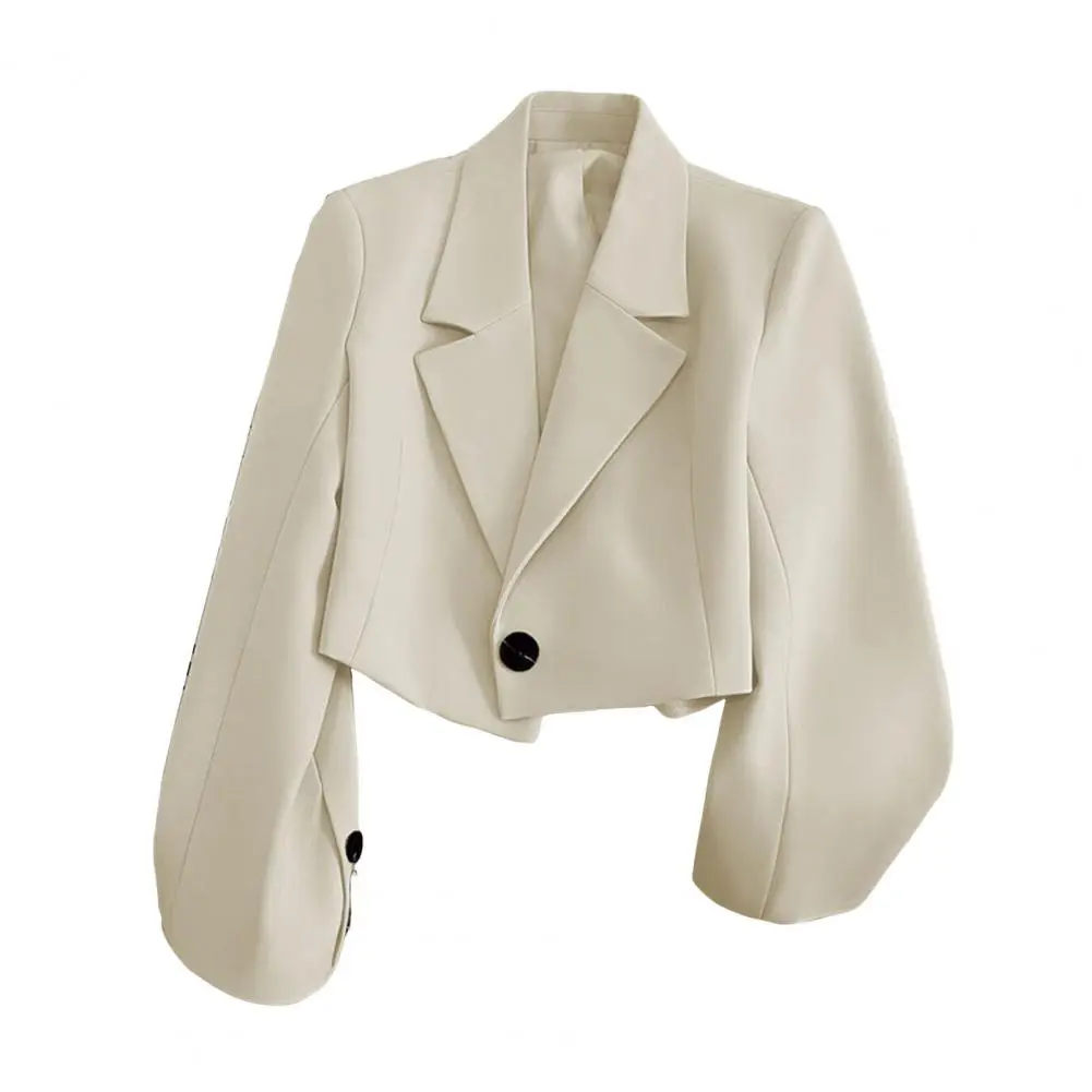 Casual Business Style Suit Coat Solid Color Suit Coat Elegant Women's Lapel Suit Coat with Single Button Closure Long for Casual