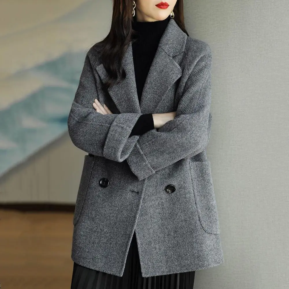 Polyester Women Coat Ladies Outwear Clothes Elegant Women's Mid-length Woolen Jacket Double or Single Breasted for Autumn/winter
