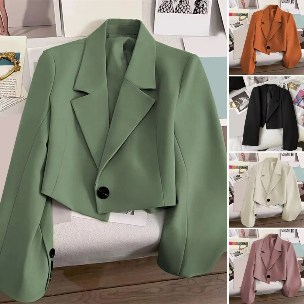 Casual Business Style Suit Coat Solid Color Suit Coat Elegant Women's Lapel Suit Coat with Single Button Closure Long for Casual