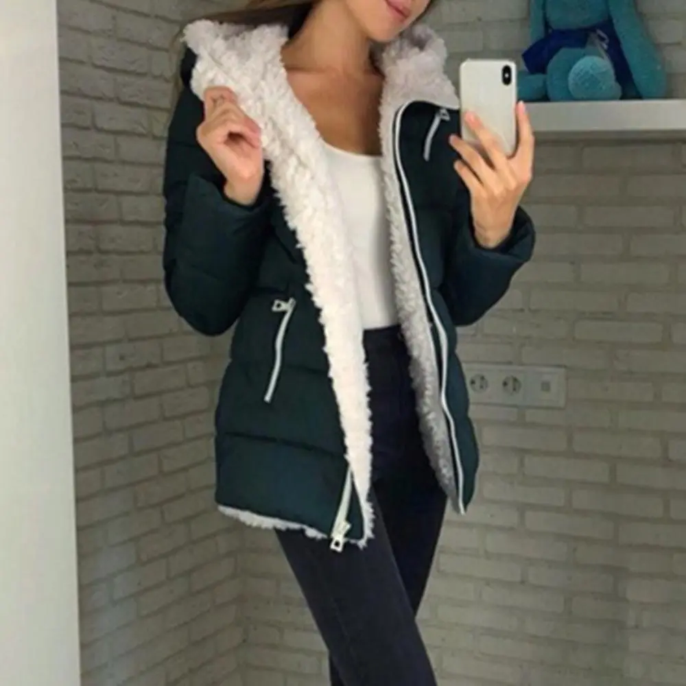 Women Fleece Coat Thick Flannel Cardigan Hooded Cotton Jacket Autumn Winter Zipper Hooded Jacket Thickened Warm Cotton Coat