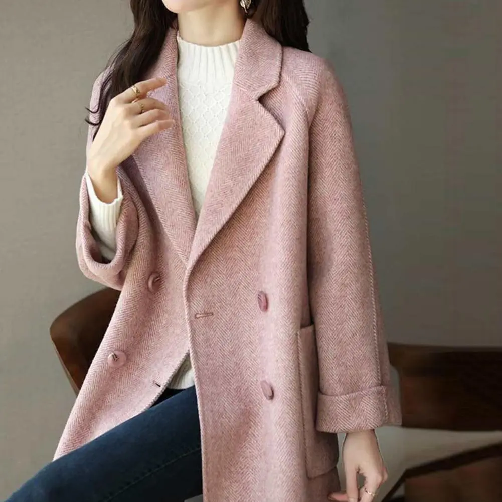 Polyester Women Coat Ladies Outwear Clothes Elegant Women's Mid-length Woolen Jacket Double or Single Breasted for Autumn/winter
