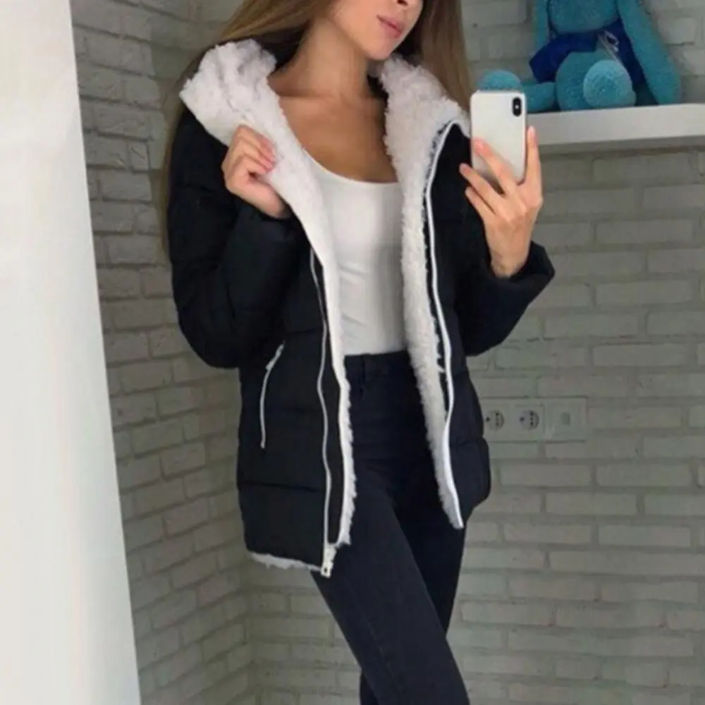 Women Fleece Coat Thick Flannel Cardigan Hooded Cotton Jacket Autumn Winter Zipper Hooded Jacket Thickened Warm Cotton Coat