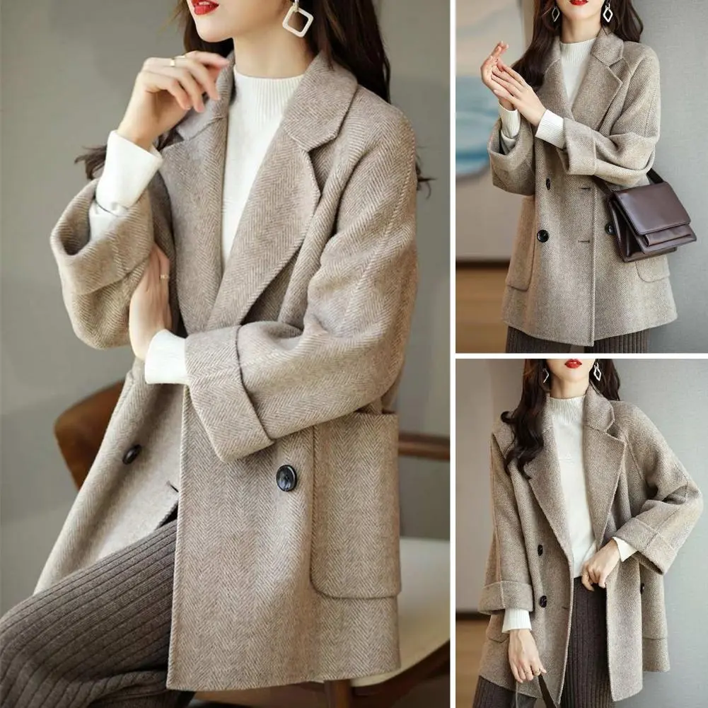 Polyester Women Coat Ladies Outwear Clothes Elegant Women's Mid-length Woolen Jacket Double or Single Breasted for Autumn/winter