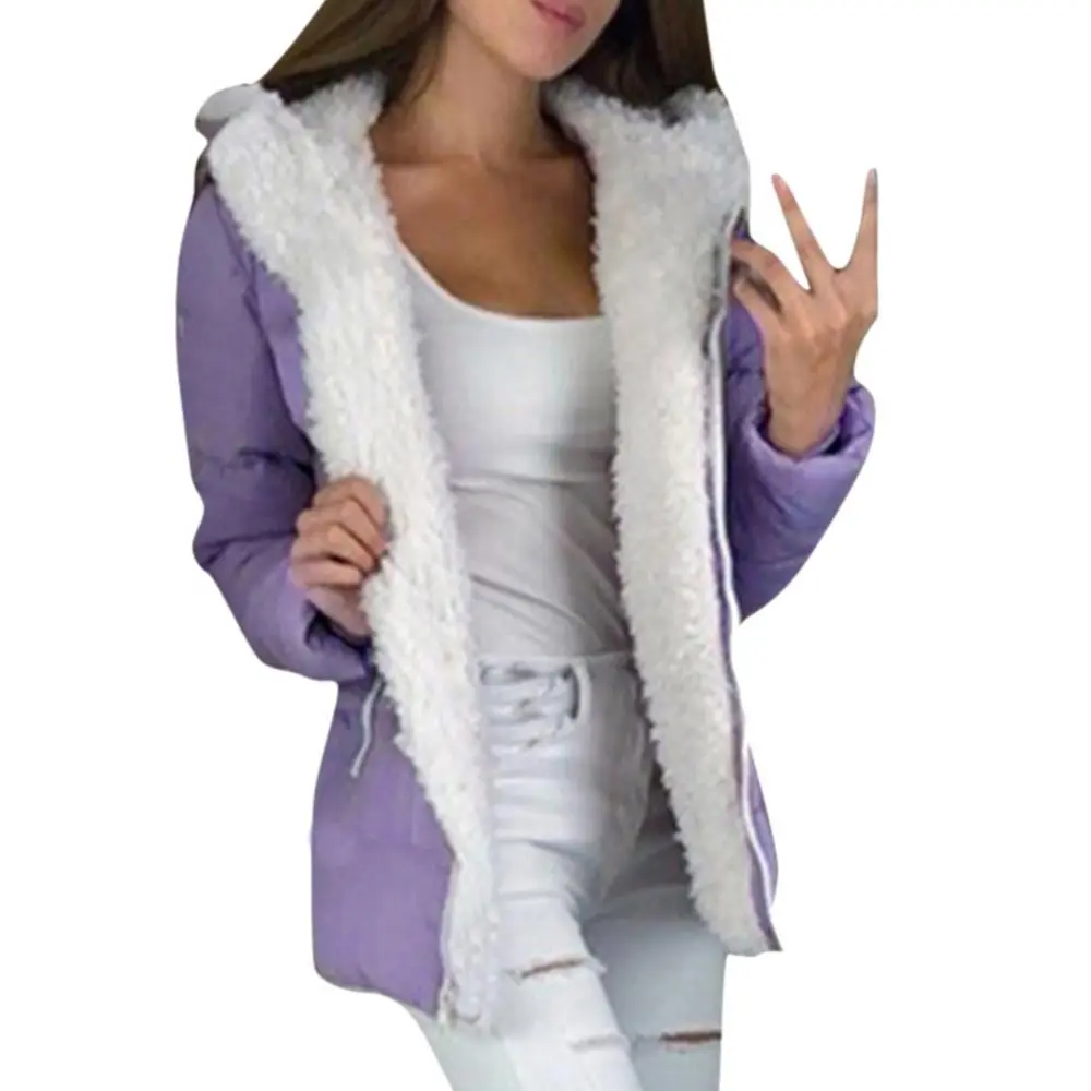 Women Fleece Coat Thick Flannel Cardigan Hooded Cotton Jacket Autumn Winter Zipper Hooded Jacket Thickened Warm Cotton Coat