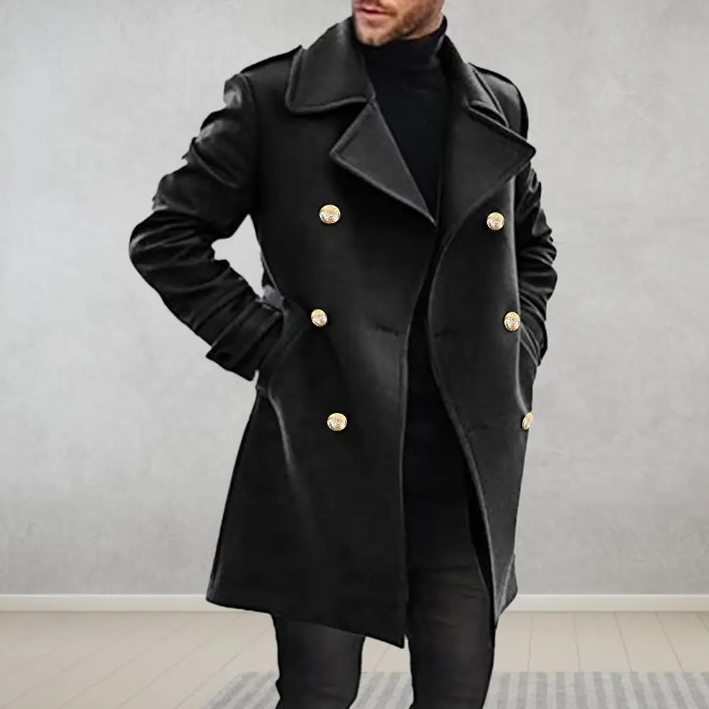 Men Outerwear Men Formal Overcoat Stylish Men's Double-breasted Winter Overcoat Thick Warm Mid Length Trenchcoat with for Fall