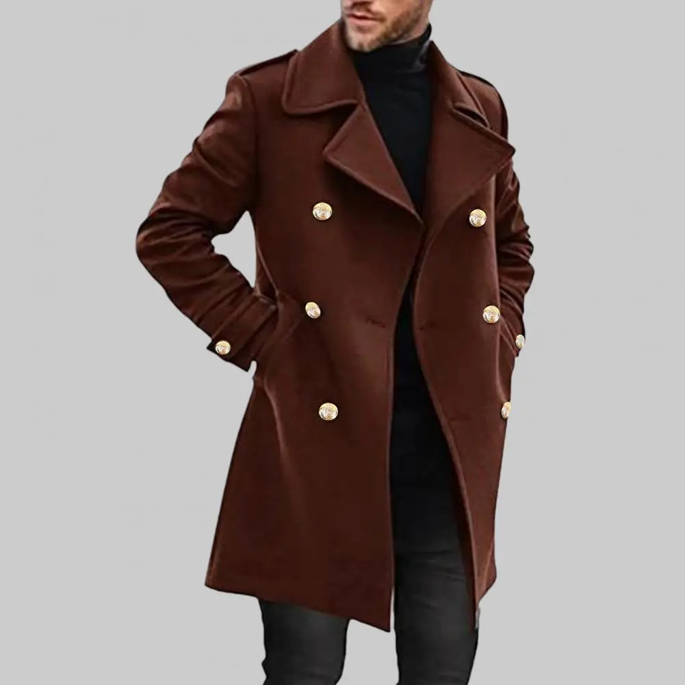 Men Outerwear Men Formal Overcoat Stylish Men's Double-breasted Winter Overcoat Thick Warm Mid Length Trenchcoat with for Fall