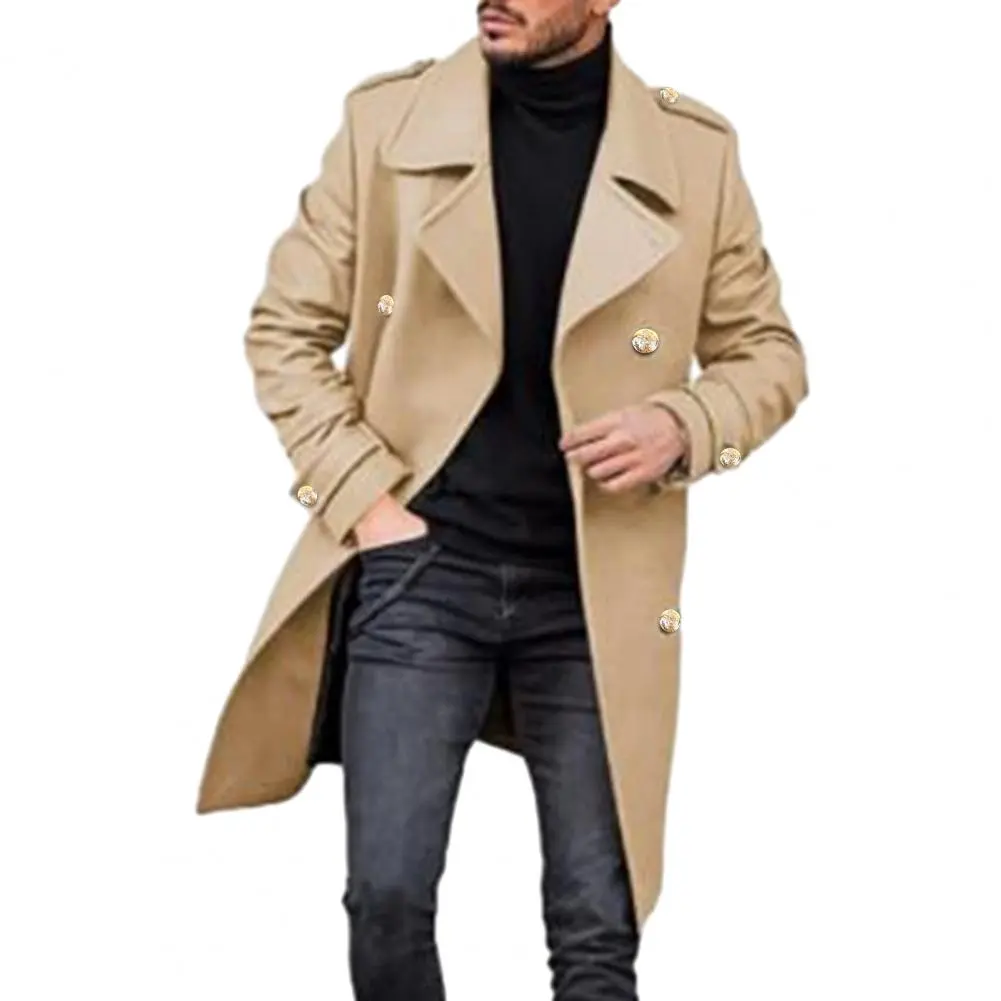 Men Outerwear Men Formal Overcoat Stylish Men's Double-breasted Winter Overcoat Thick Warm Mid Length Trenchcoat with for Fall