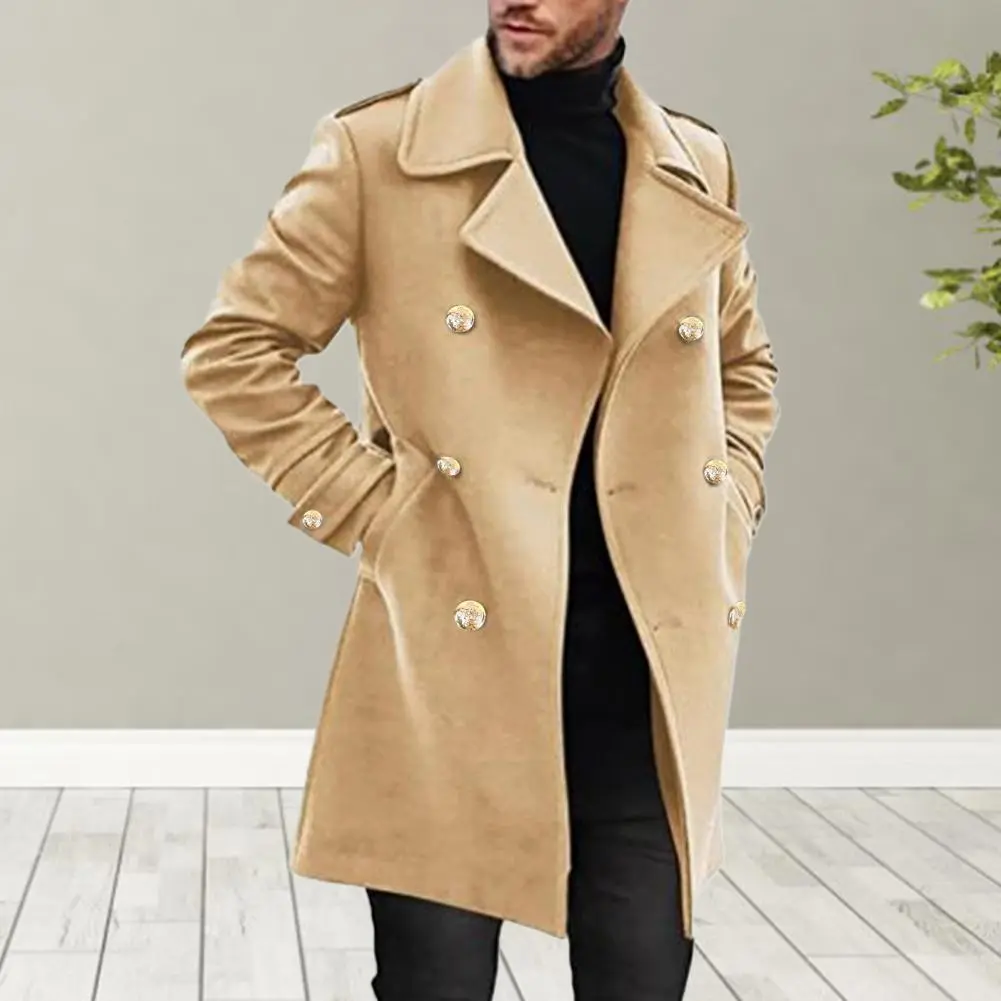 Men Outerwear Men Formal Overcoat Stylish Men's Double-breasted Winter Overcoat Thick Warm Mid Length Trenchcoat with for Fall