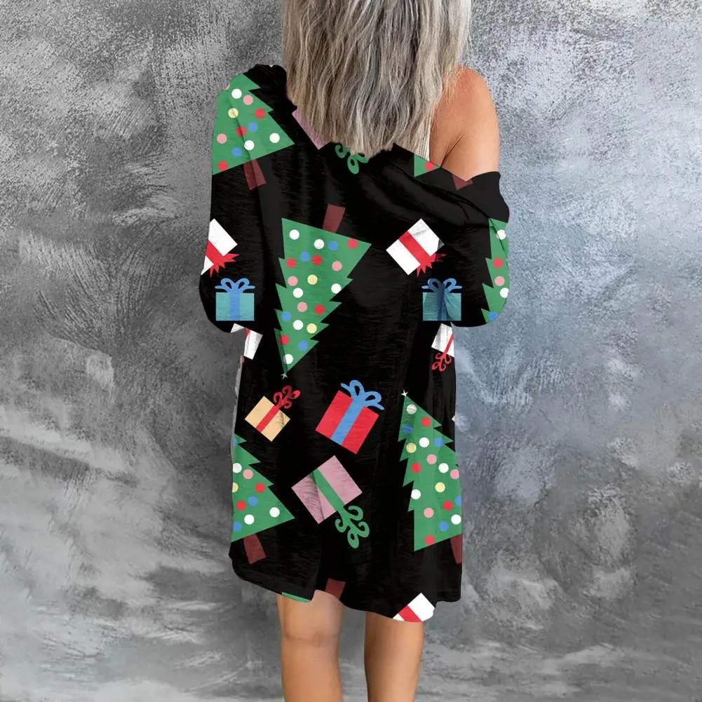Long Sleeve Cardigan Loose Open Front Polyester Colorful Long Cardigan Coat for Christmas Women Spring Coat Thin Short Coat