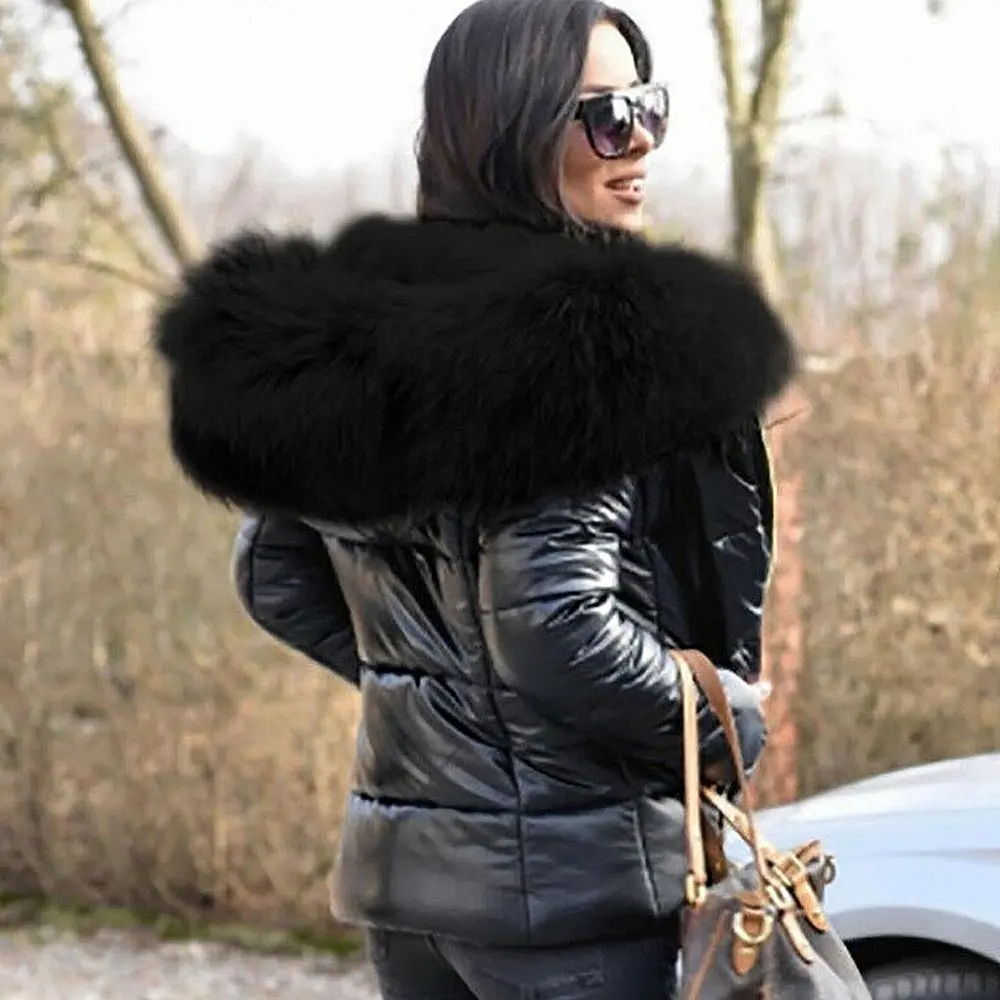 Glossy Faux Fur Collar Women Parkas Thick Warm Fluff Parka For Women Winter Jacket Cotten Padded Women Coat Winter Outerwear