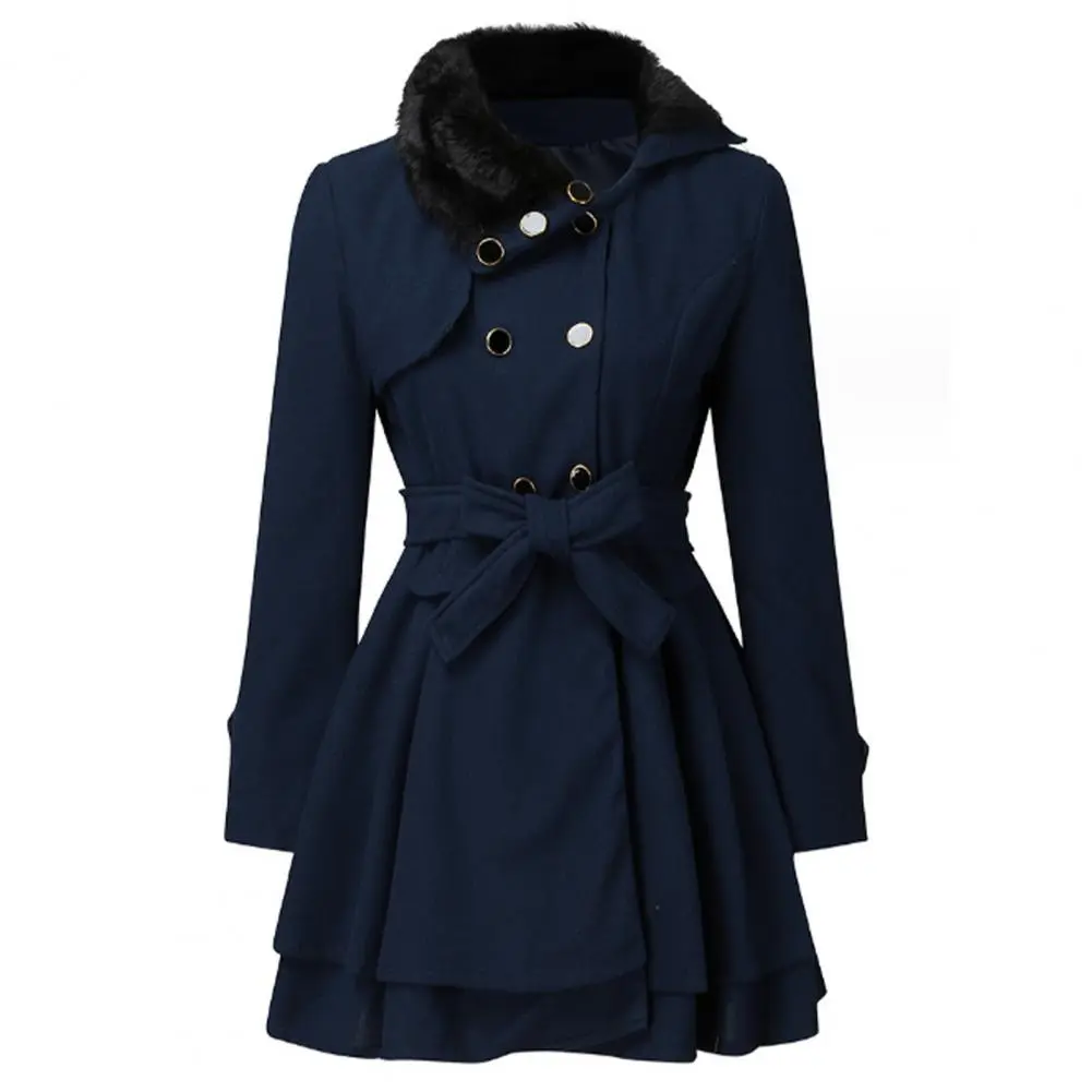 Women Woolen Coat Korean Style Waist Tie Trench Coat Double Breasted Belt Autumn Winter Medium Long Woolen Coat Lady Windbreaker