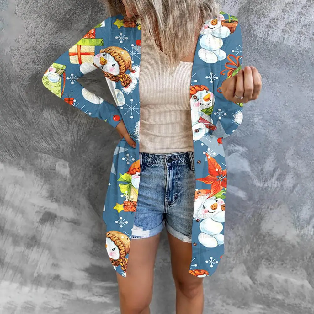 Long Sleeve Cardigan Loose Open Front Polyester Colorful Long Cardigan Coat for Christmas Women Spring Coat Thin Short Coat