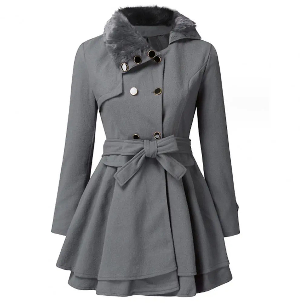 Women Woolen Coat Korean Style Waist Tie Trench Coat Double Breasted Belt Autumn Winter Medium Long Woolen Coat Lady Windbreaker