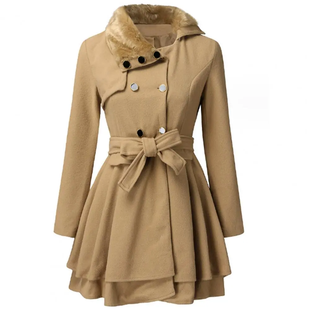 Women Woolen Coat Korean Style Waist Tie Trench Coat Double Breasted Belt Autumn Winter Medium Long Woolen Coat Lady Windbreaker